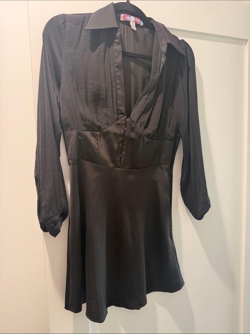 Urban Outfitters Black Button-Front Satin Blouse Dress